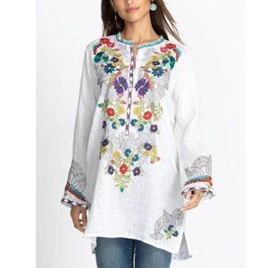 Johnny Was Embroidered Roseton Tunic/Dress Sz.L White/Multicolor Floral